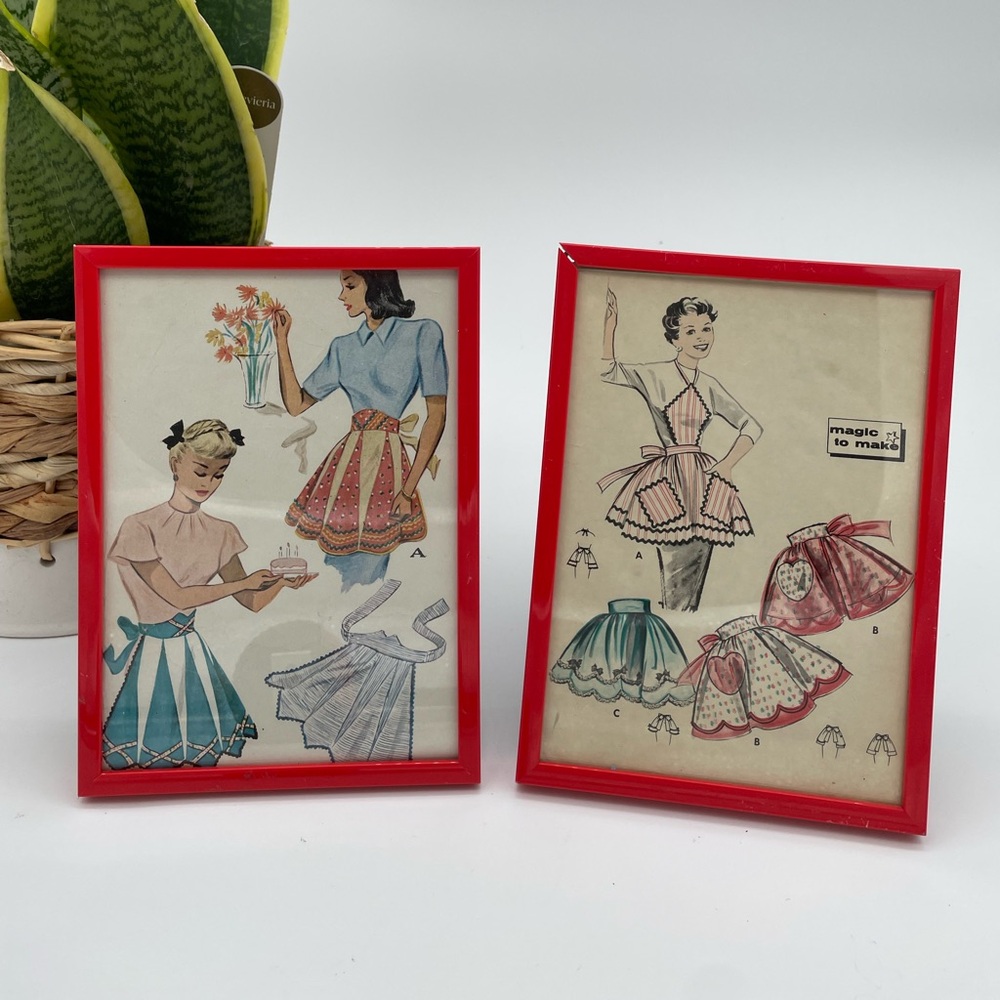 Vintage Ladies 40s,50s in red frames. Set of 2